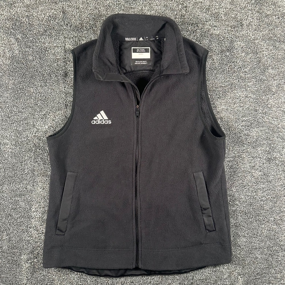Adidas Vest Woman's Large HH7410 Black Fleece Full Zip Sherpa Lined Sleeveless